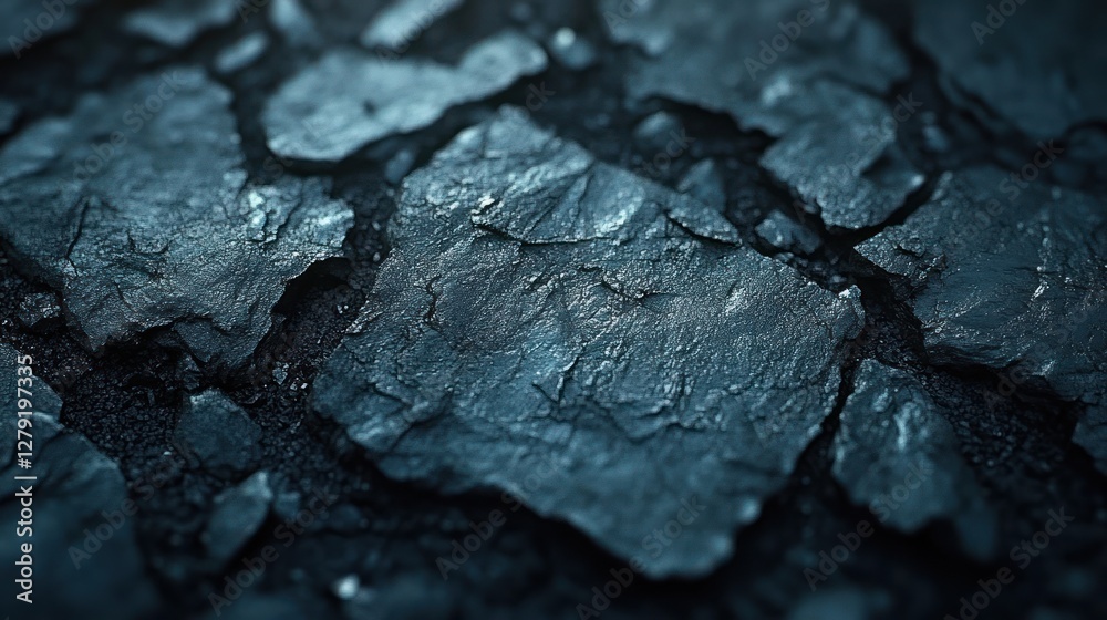 Close-up of dark, fractured rocks on a path Close-up of dark, fractured rocks on a path