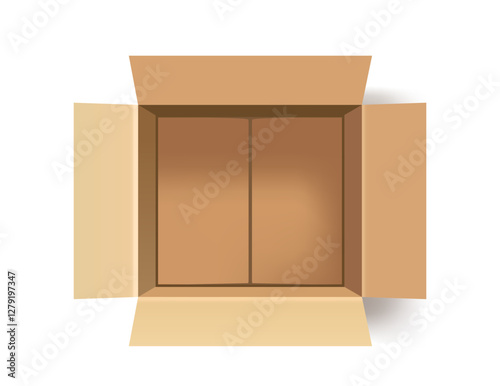 Open cardboard box viewed from top perspective. Vector illustration