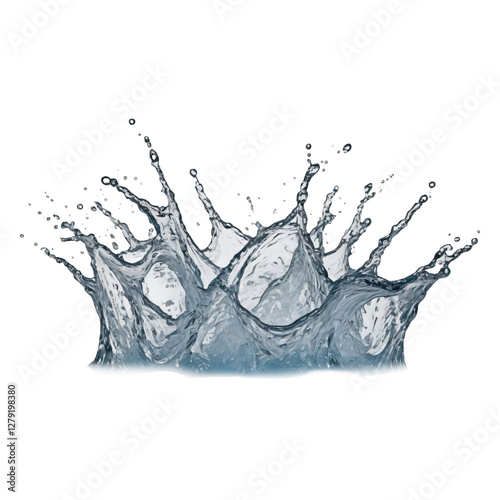 Dynamic Water Splash with Radiating Droplets on Transparent Background