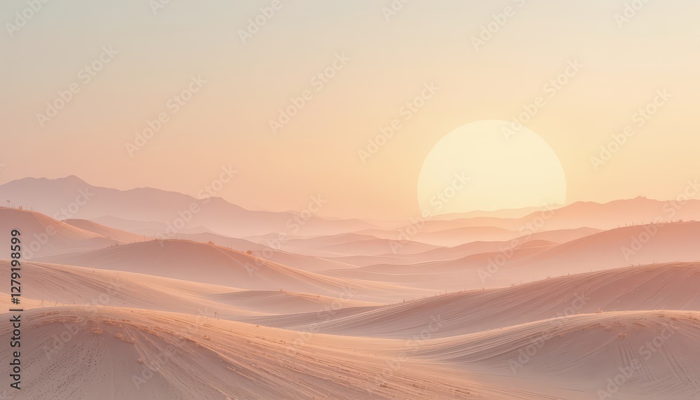 Serene Sunset Over Endless Sand Dunes with Soft Pastel Hues Serene Sunset Over Endless Sand Dunes with Soft Pastel Hues