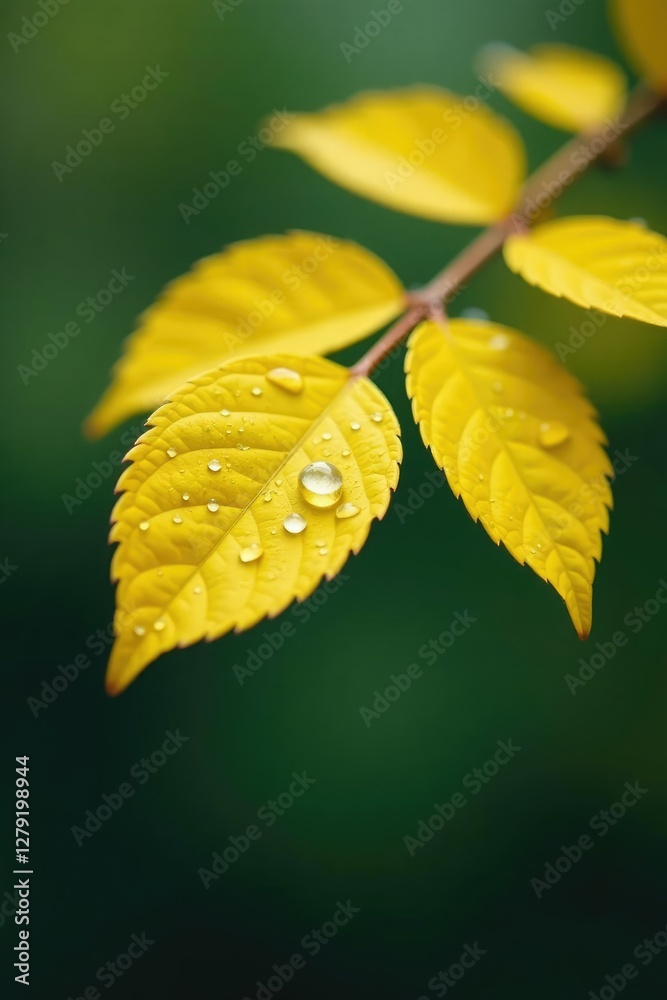 White water droplets on a yellow leafy branch, droplets, branch White water droplets on a yellow leafy branch, droplets, branch