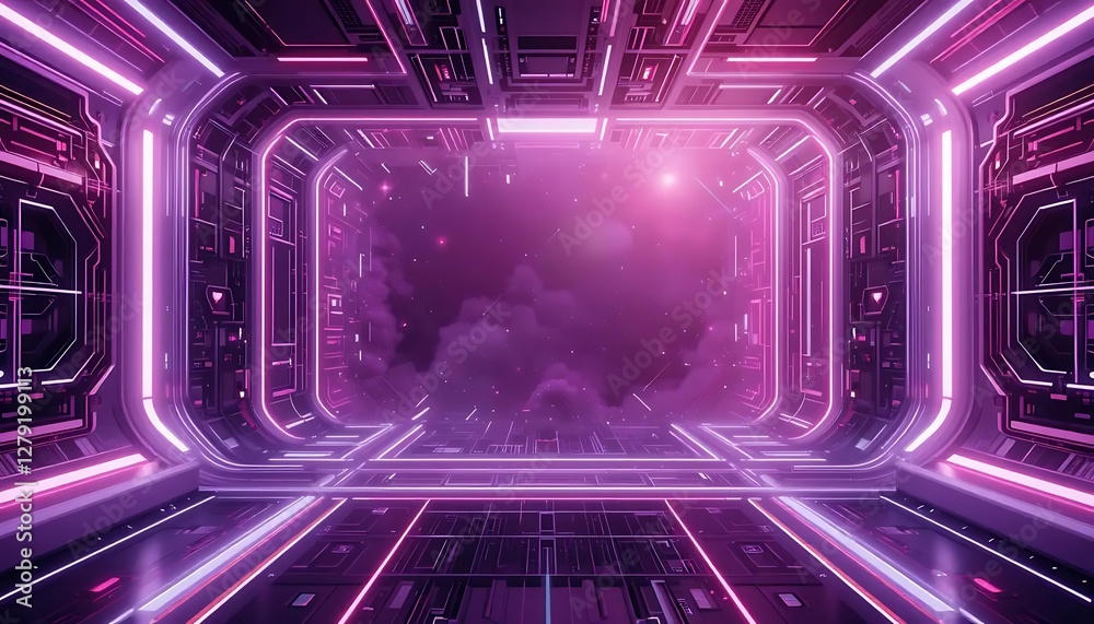 Futuristic Laser Grid Space with Neon Lights and Cosmic Clouds in a Sci-Fi Environment for Design Projects Futuristic Laser Grid Space with Neon Lights and Cosmic Clouds in a Sci-Fi Environment for Design Projects