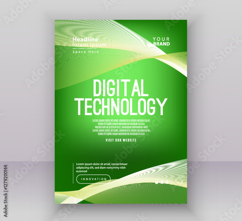 Green white gradient technology digital cover connect template, abstract cyber nano information communication, innovation future tech data, internet network connection, Ai big data line illustration