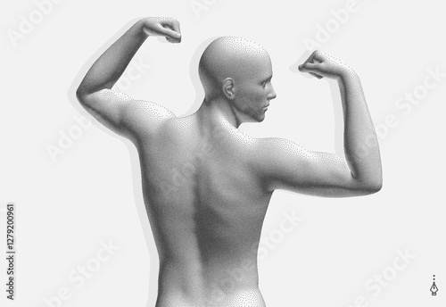 Champion raising both hands in the air as a true winner. Victory and freedom. Strong man raising hands up. Sport symbol. Leadership or workout bodybuilding concept. Vector illustration.