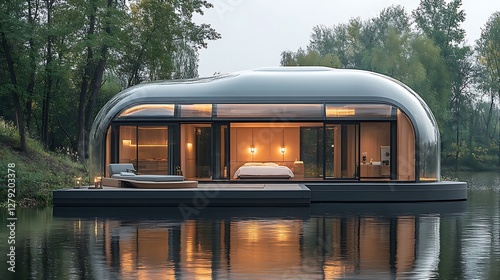 House floating inside a clear protective dome representing preservation