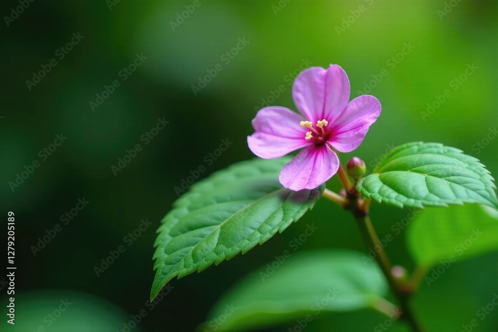Purple Himalayan Balsam Impatiens glandulifera on green tree branch, entomology, plants
