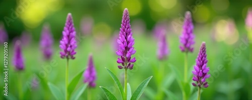 Purple flower spikes on a mature Faassen s Catnip plant, perennial flowers, flowers, mature plants photo