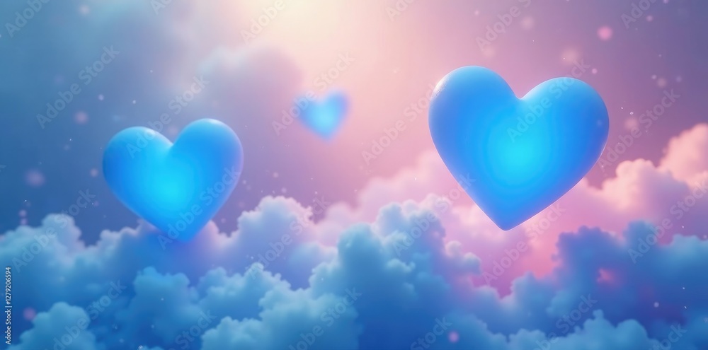 Softly glowing blue shapes float amidst a misty abstract background, gradient, ethereal Softly glowing blue shapes float amidst a misty abstract background, gradient, ethereal