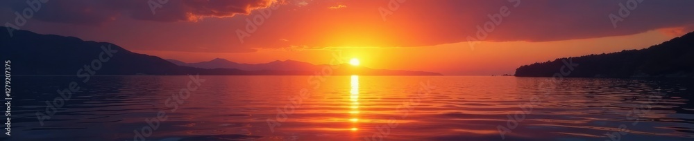 Softly glowing sunset casting a warm light on the water, calming, color Softly glowing sunset casting a warm light on the water, calming, color