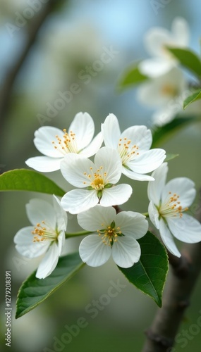 White macadamia blossoms on a tree in spring season, flowers, macadamia
