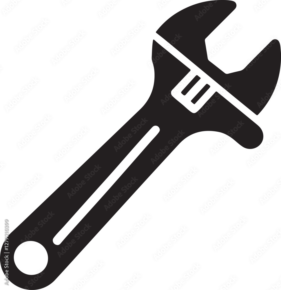 Adjustable Wrench silhouette, black and white silhouette, vector and illustration Adjustable Wrench silhouette, black and white silhouette, vector and illustration