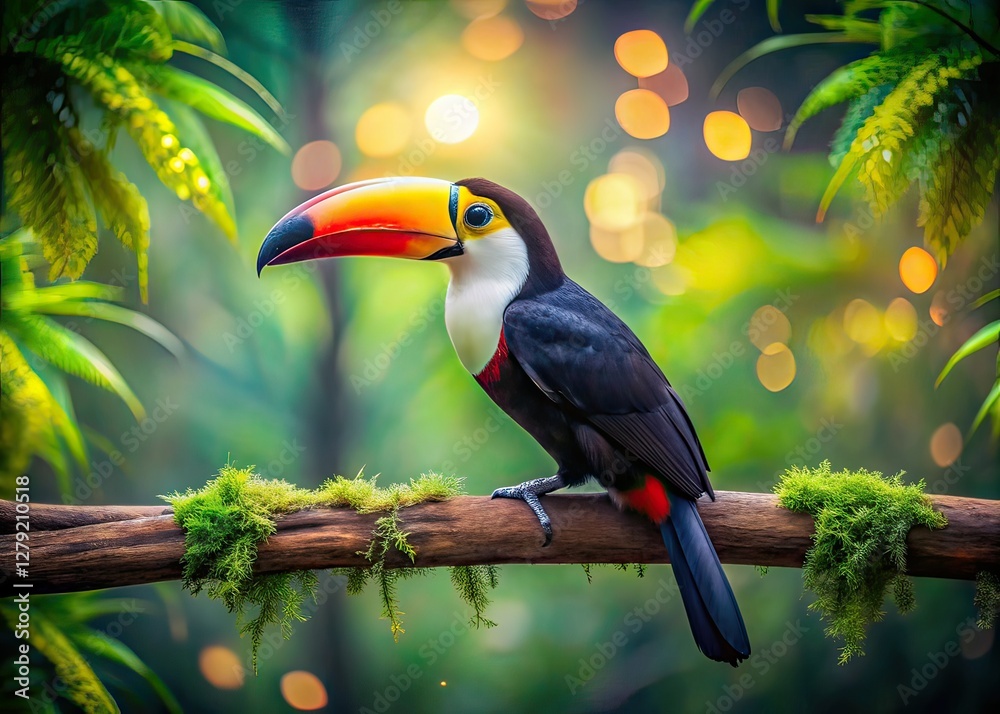 Obraz premium Long Exposure Toucan on Branch, Tropical Bird, Nature Photography, AI Art, Wildlife, Bird Photography, Beautiful Toucans, Exotic Birds, Bright Colors, Vibrant Toucan, Stunning Toucan, Amazing Tou