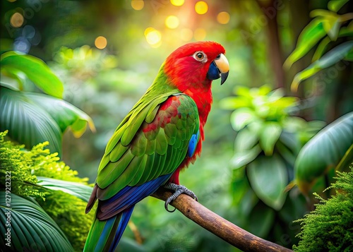 Lush Forest Parrot, Red Head, Green Body