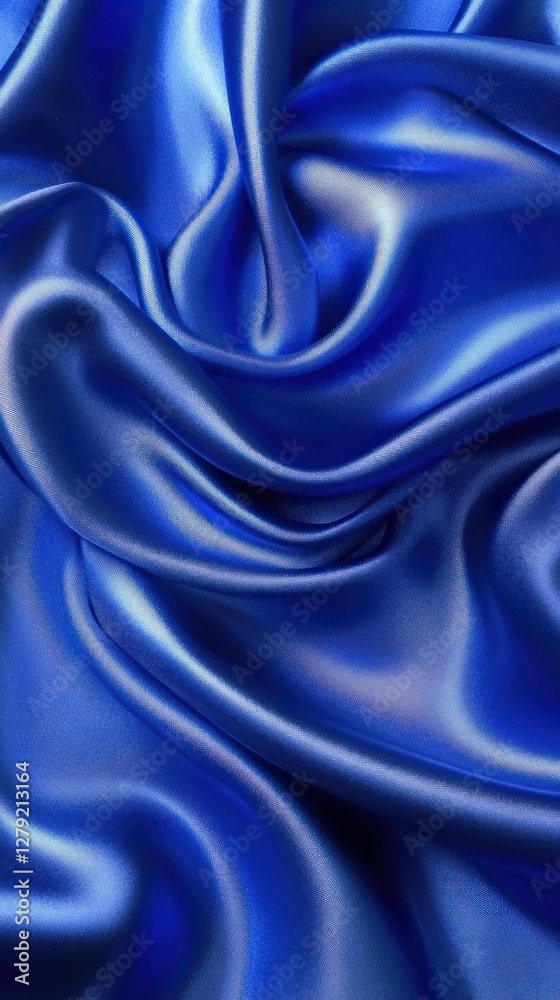 Fototapeta premium Royal blue silk fabric texture background with graceful waves and folds