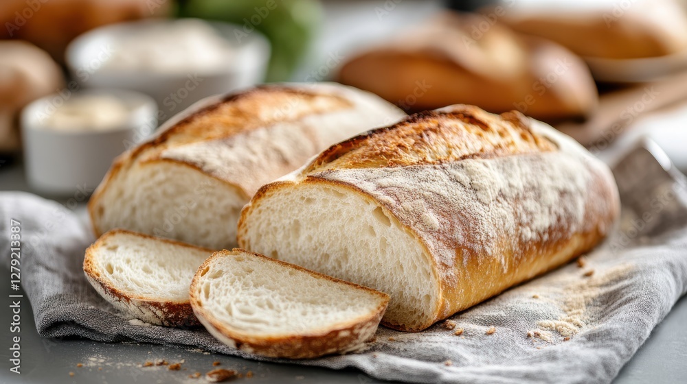 Sourdough artisan bread freshly baked and sliced with inviting texture Sourdough artisan bread freshly baked and sliced with inviting texture