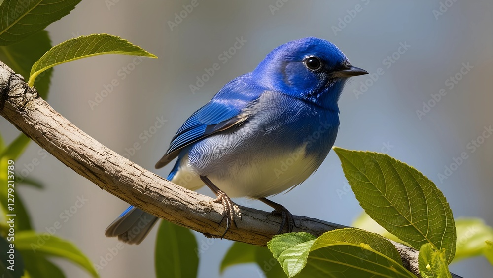 Stunning Blue Bird Perched on a Leafy Branch – High-Quality Photo Stunning Blue Bird Perched on a Leafy Branch – High-Quality Photo