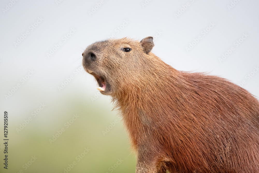 Portrait of a capybara with open mouth Portrait of a capybara with open mouth