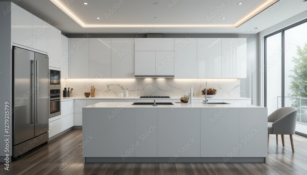 Modern Minimalist Kitchen with Sleek Cabinets and Ample Natural Light Modern Minimalist Kitchen with Sleek Cabinets and Ample Natural Light