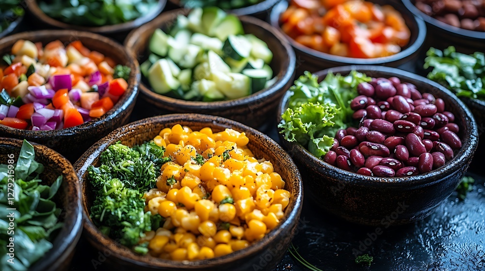 Close up of a nutritious home cooked meal featuring fresh vegetables and beans Close up of a nutritious home cooked meal featuring fresh vegetables and beans