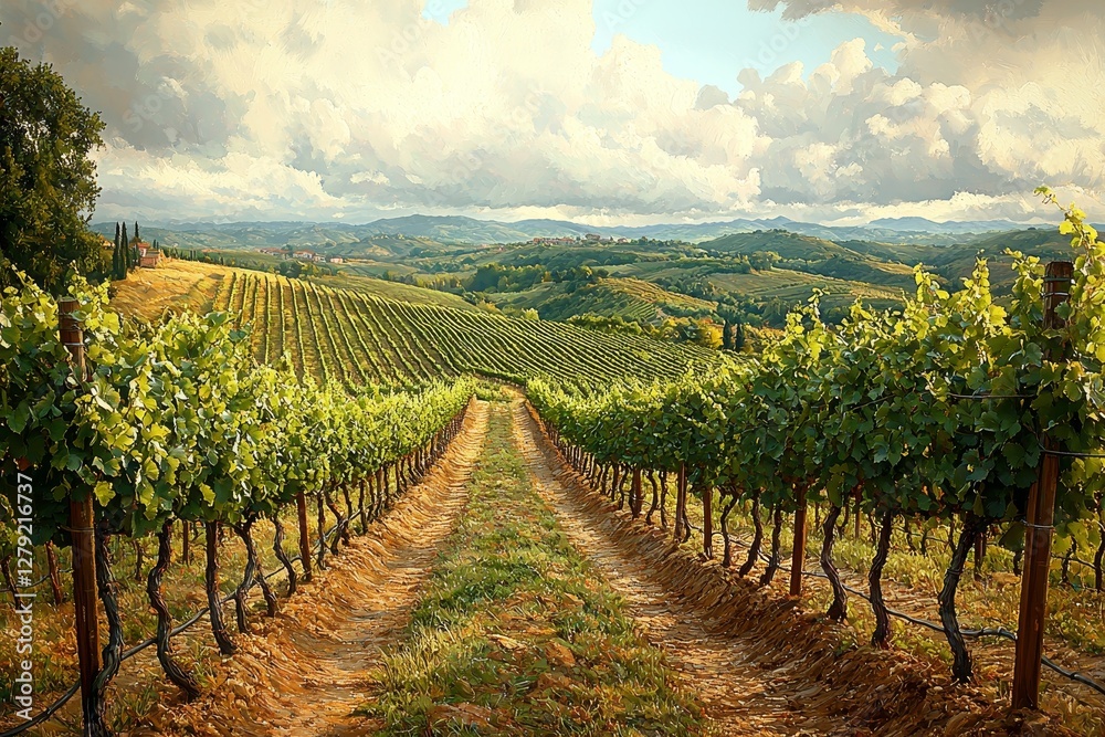 Naklejka premium Vineyard harvest festival tuscany italy scenic landscape lush greenery nature's beauty in full view