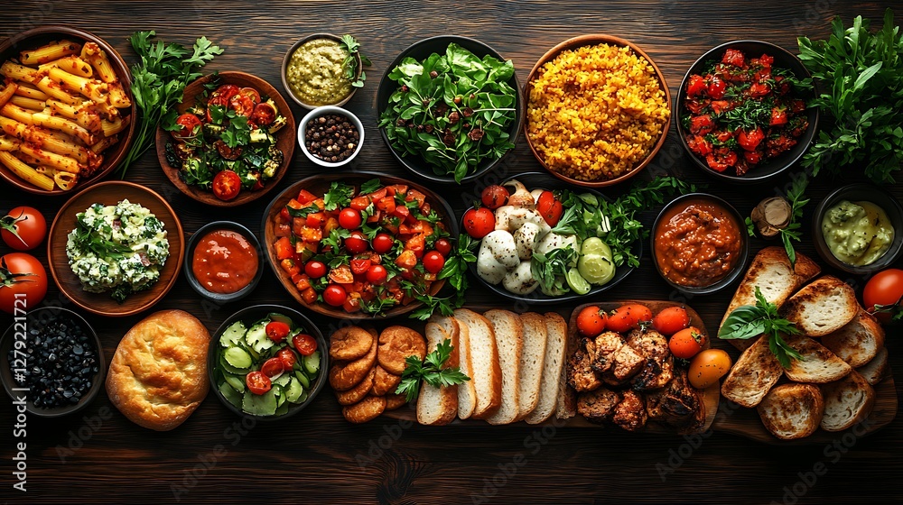 Fototapeta premium Wooden kitchen table set with a healthy and delicious homemade dish