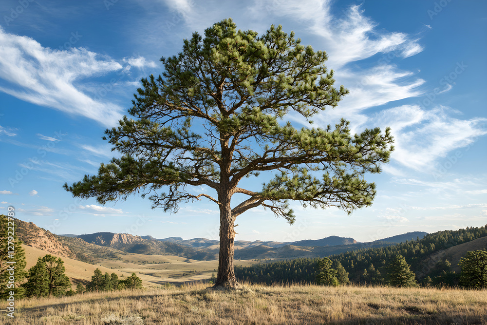 Solitary Sentinel: The Timeless Elegance of a Lone Ponderosa Pine in Nature's Embrace Solitary Sentinel: The Timeless Elegance of a Lone Ponderosa Pine in Nature's Embrace