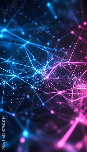 Abstract digital network of interconnected nodes and glowing lines