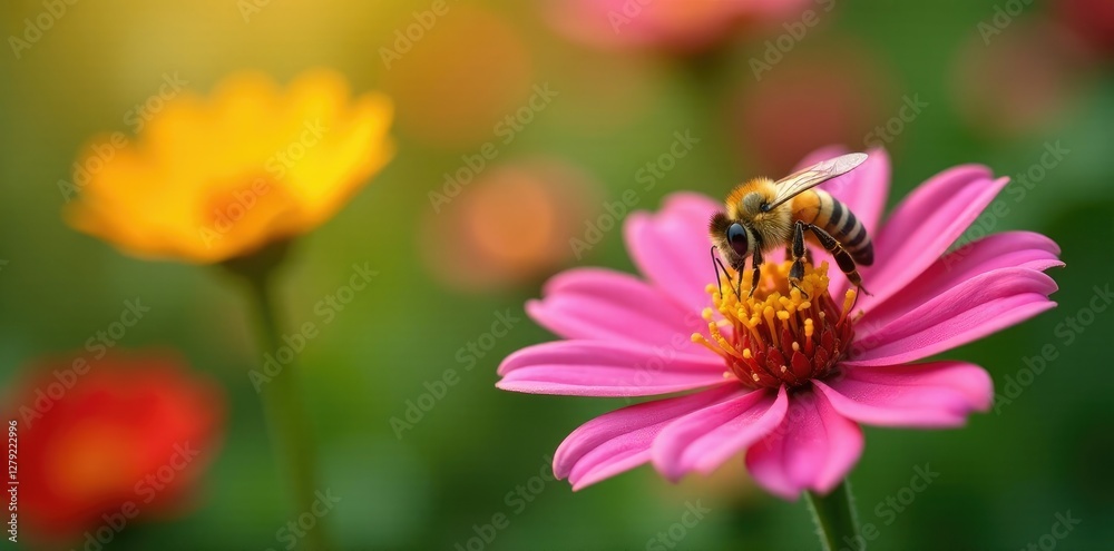 Honey bee collecting nectar from a colorful flower, nature, bees flowers garden, insects Honey bee collecting nectar from a colorful flower, nature, bees flowers garden, insects