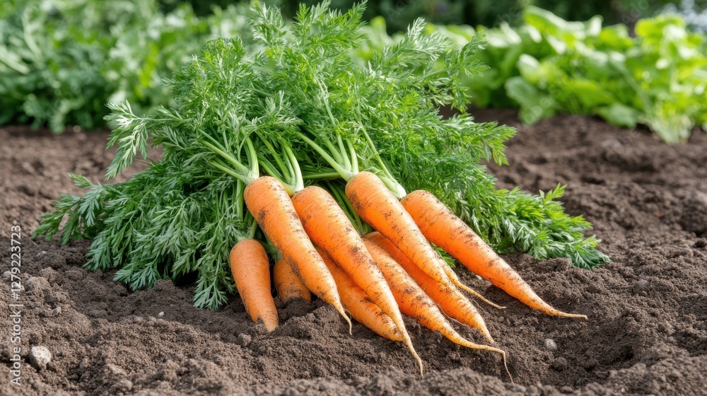 Harvesting fresh organic carrots from the earthy garden soil Harvesting fresh organic carrots from the earthy garden soil