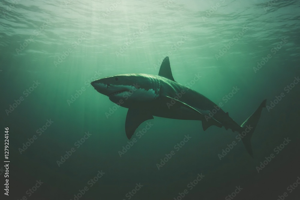 Fototapeta premium Majestic shark gliding through tranquil waters, showcasing sleek