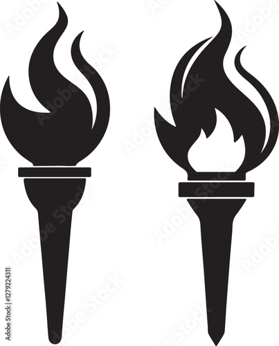 fire torch silhouette, black and white silhouette, vector and illustration