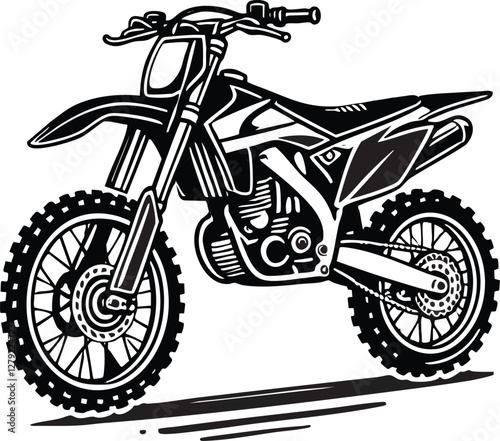  Black and White Outline Vector Illustration of a Dirt Bike