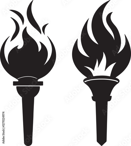 fire torch silhouette, black and white silhouette, vector and illustration