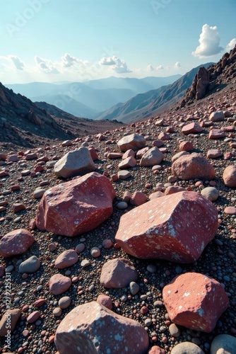 Quartz porphyry rhyolite boulders in a volcanic field, earth, landscape, rocks