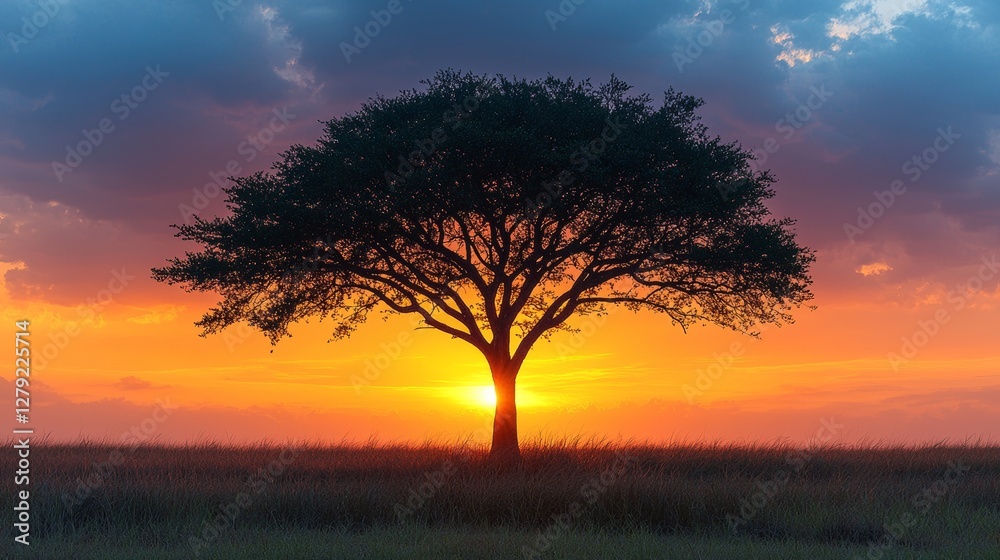 Sunset silhouette of a majestic tree natural landscape photography outdoor wide angle tranquil beauty Sunset silhouette of a majestic tree natural landscape photography outdoor wide angle tranquil beauty