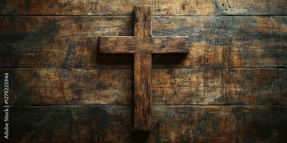 Rustic wooden cross mounted on weathered barn wood background creates a serene and spiritual atmosphere Rustic wooden cross mounted on weathered barn wood background creates a serene and spiritual atmosphere