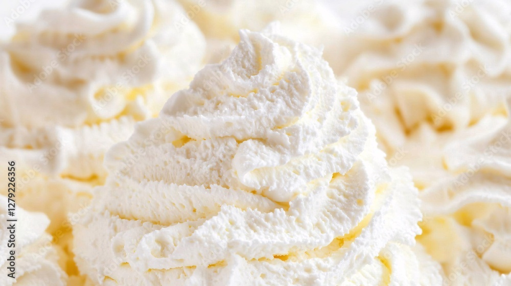 of whipped cream dollops with fine details, highlighting their smooth and velvety consistency against a white backdrop. whipped cream, close-up, dollops, fine details, velvety consistency, smooth of whipped cream dollops with fine details, highlighting their smooth and velvety consistency against a white backdrop. whipped cream, close-up, dollops, fine details, velvety consistency, smooth