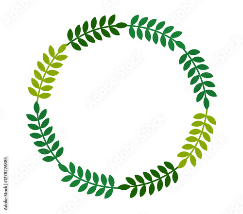 Green leaves wreath natural border. Spring leaf circle design element. PNG illustration.