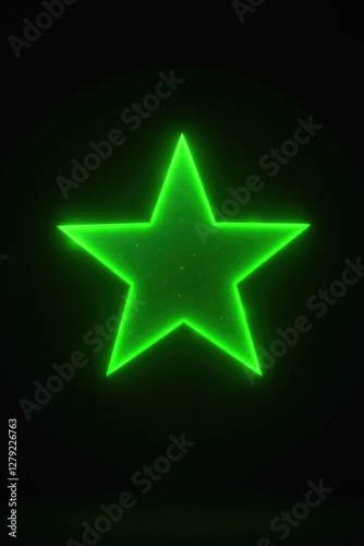 Single green star shining brightly on a black background with subtle texture, texture, glowing, neon