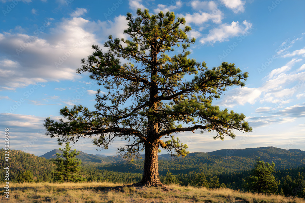 Solitary Sentinel: The Timeless Elegance of a Lone Ponderosa Pine in Nature's Embrace Solitary Sentinel: The Timeless Elegance of a Lone Ponderosa Pine in Nature's Embrace