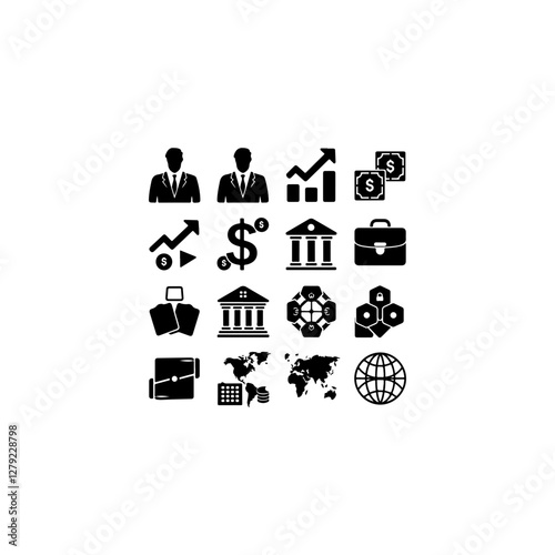 Diverse Business Professionals Silhouette Set.This image features a collection of black silhouettes of business professionals in various poses.