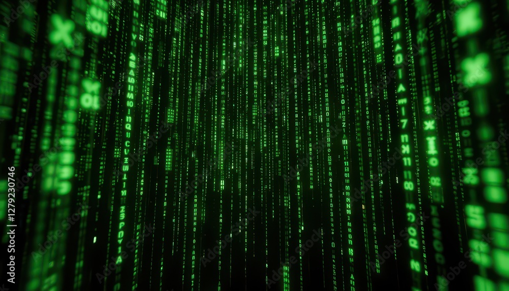 Digital Matrix Code Rain in Neon Green Color on Black Background Digital Matrix Code Rain in Neon Green Color on Black Background
