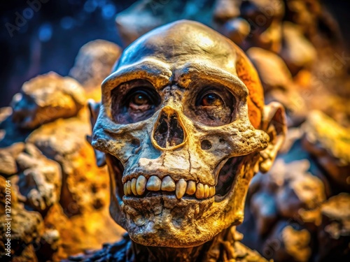 Macro Photography: Australopithecus Fossil Detail - Ancient Hominin Remains Close-Up photo