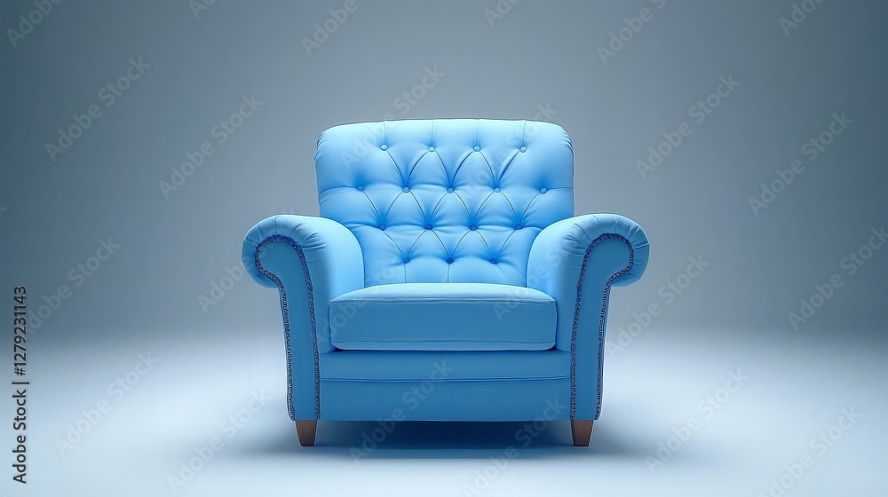 Empty light blue armchair, studio shot, for interior design Empty light blue armchair, studio shot, for interior design