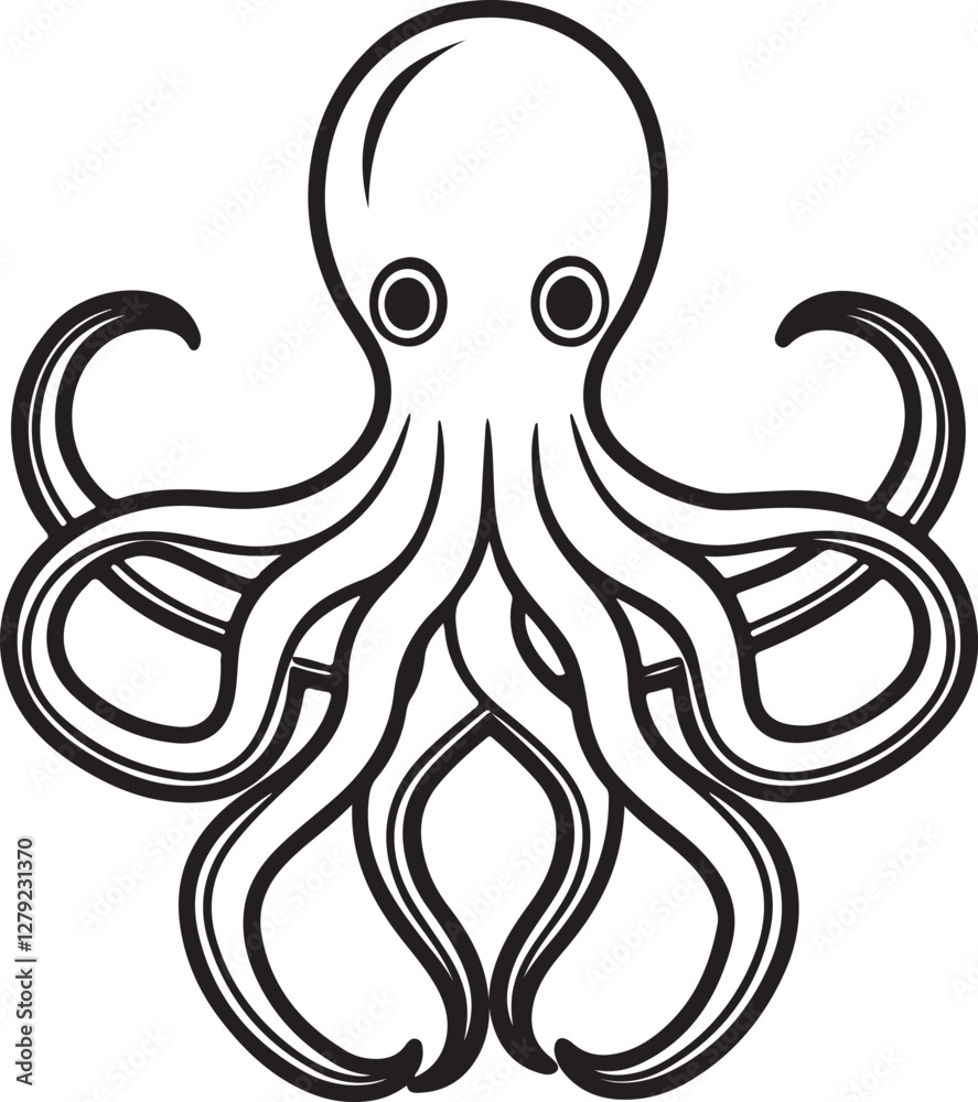 octopus line art, black outline, vector and illustration, line art and outline octopus line art, black outline, vector and illustration, line art and outline