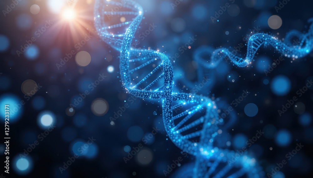 Blue Abstract DNA Helix with Glowing Particles and Light Effects Blue Abstract DNA Helix with Glowing Particles and Light Effects