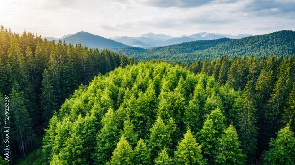 Vibrant green forest canopy captured from above showcases nature's beauty