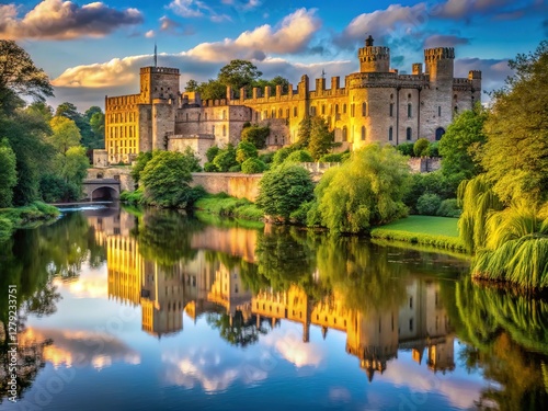 Close-up view of the Warwick Castle river, UK, highlighting textures.