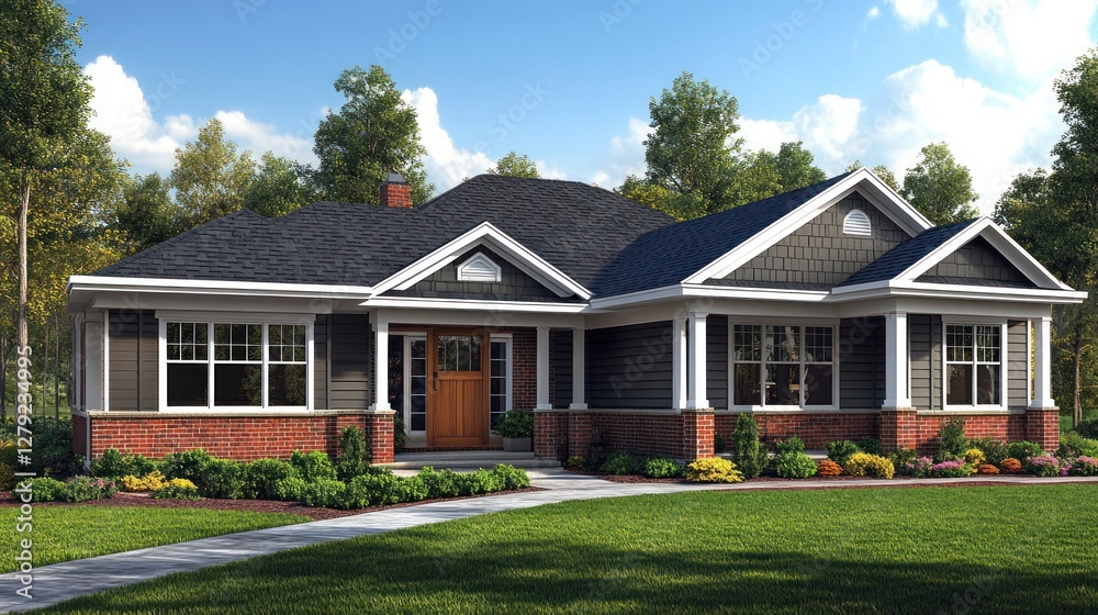 Obraz premium Modern Ranch Style House Brick and Gray Siding