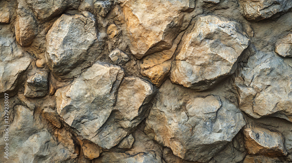 A close up image showing the rough textured stone wall A close up image showing the rough textured stone wall